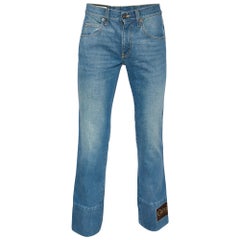 Gucci Blue Denim Kick Flare Logo Patch Jeans N Waist 33"