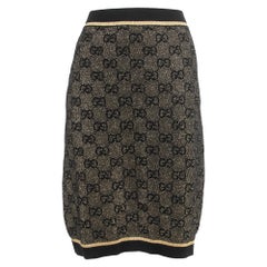 Gucci Black Patterned Lurex Knit Knee Length Skirt S