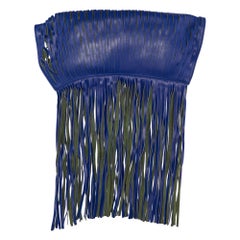 Celine Navy Blue Leather Lasercut Fringe Fold Over Clutch