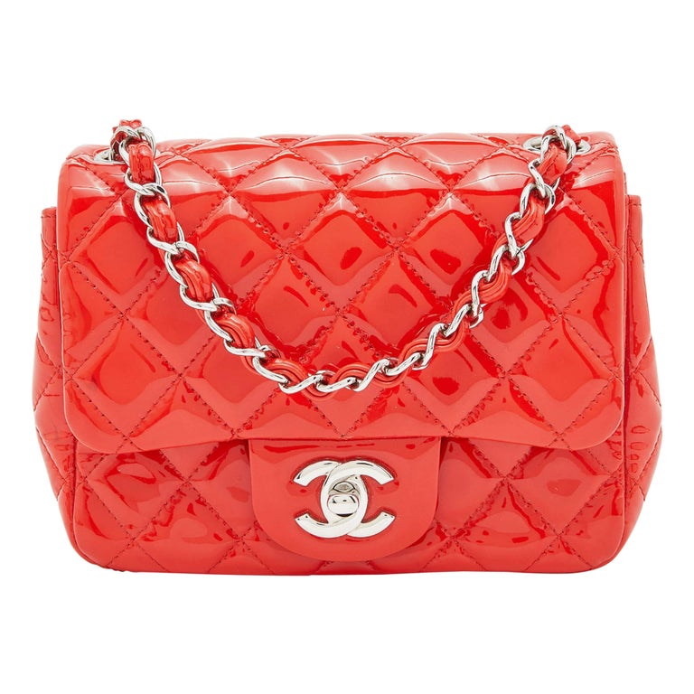 Chanel Square Classic Single Flap Bag Quilted Patent Mini at 1stDibs