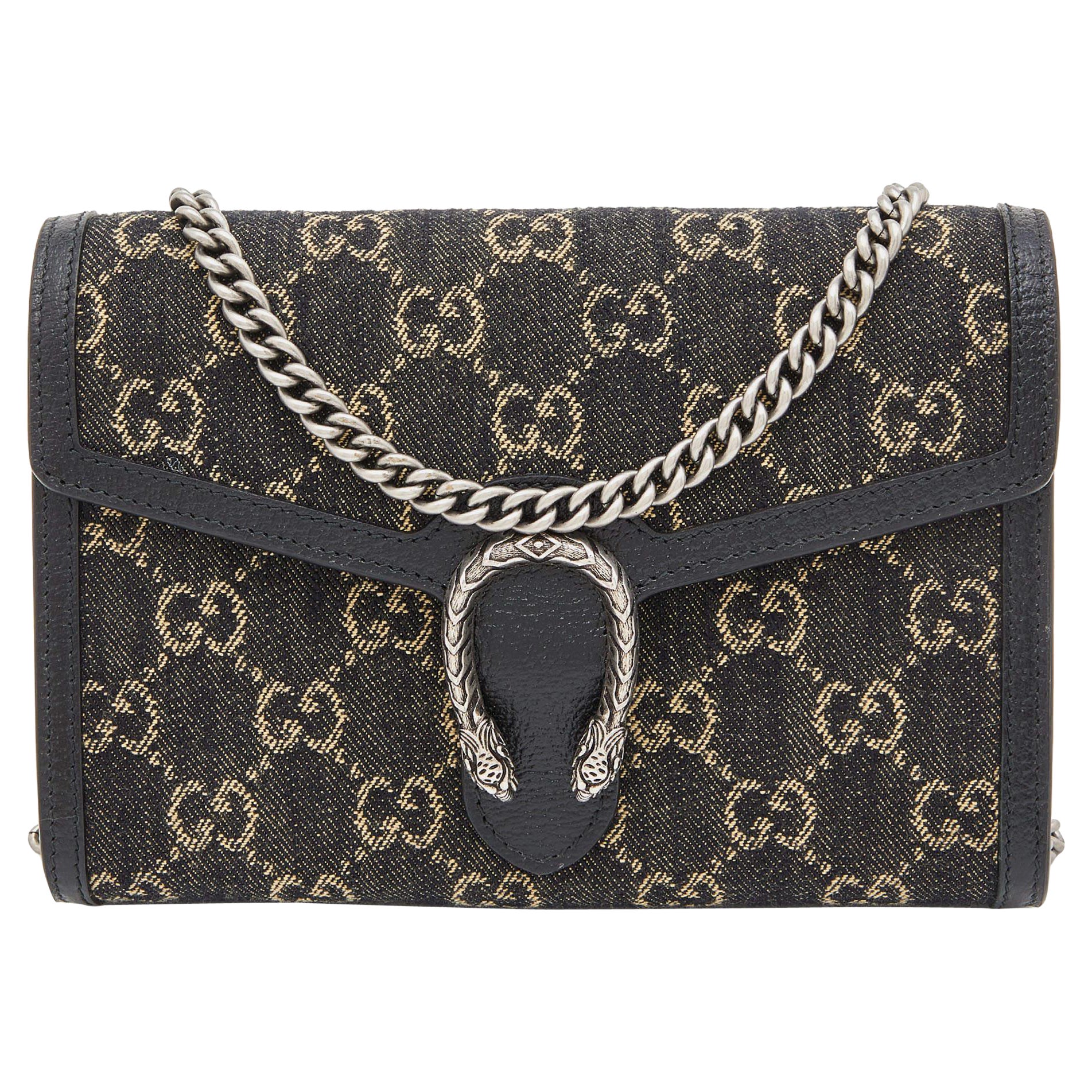 Gucci Black GG Denim Mini Dionysus Chain Shoulder Bag