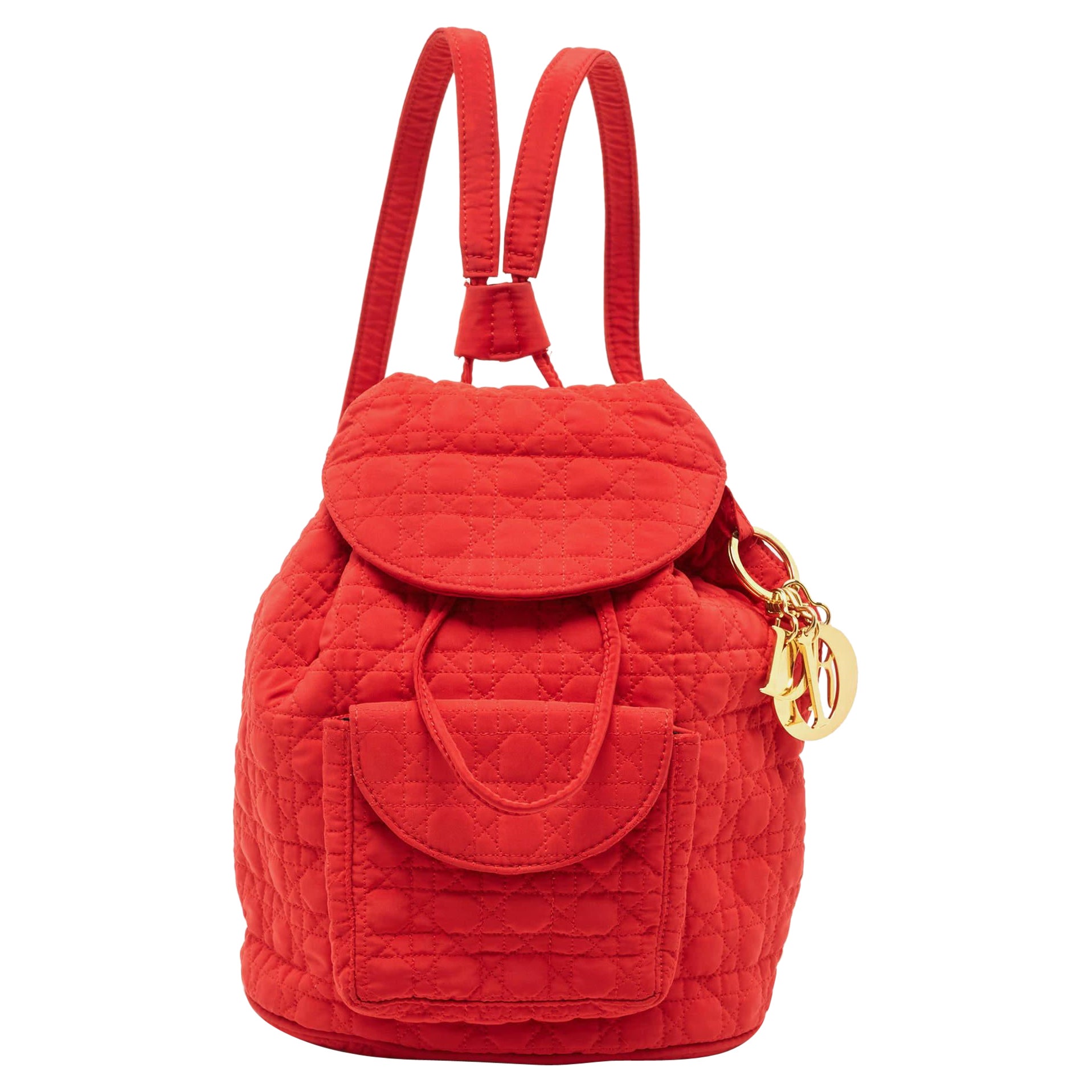Dior Red Cannage Nylon Mini Drawstring Backpack