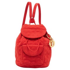Dior - Mini sac à dos à cordon en nylon cannage rouge