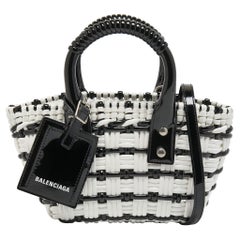 Balenciaga Black/White Woven Patent Leather XXS Bistro Tote