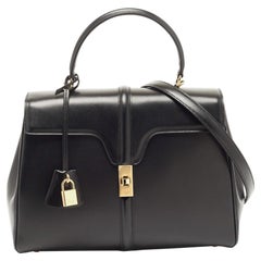 Celine Black Leather Medium Classique 16 Top Handle Bag