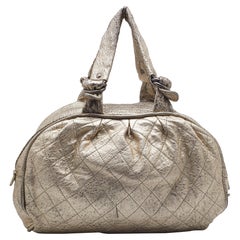 Chanel Gold Textured Leather Wild Stich Weekender Bag