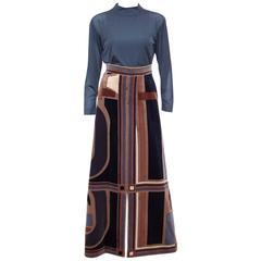 Ultra Mod C.1970 Emilio Pucci Silk Top With Velvet Maxi Skirt 12