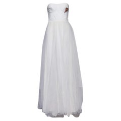 Christian Dior White Silk Bustier Heart Embroidered Bustier Tulle Gown S