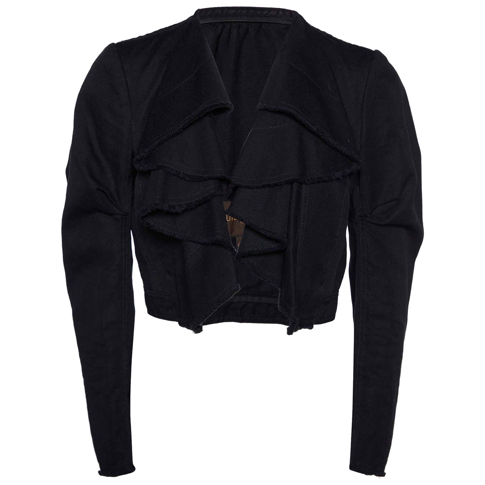 Louis Vuitton Black Denim Ruffled Crop Jacket M
