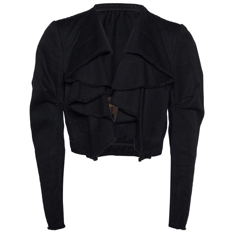 Louis Vuitton Black Denim Ruffled Crop Jacket M For Sale at 1stDibs