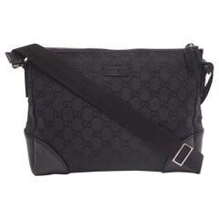 Gucci Black Canvas GG Logo Crossbody Messenger Bag