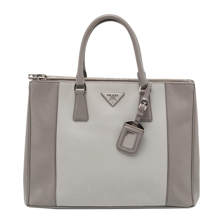 Prada Two-Tone Saffiano Leather Large Double Zip Tote For Sale at 1stDibs