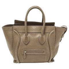 Celine Dark Beige Leather Mini Luggage Tote