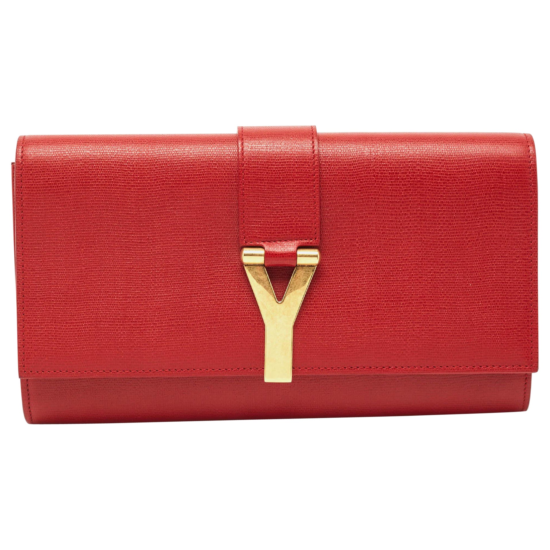 Yves Saint Laurent Red Leather Y-Ligne Clutch For Sale at 1stDibs