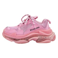 Balenciaga Pink Nubuck and Mesh Triple S Clear Sneakers Size 36