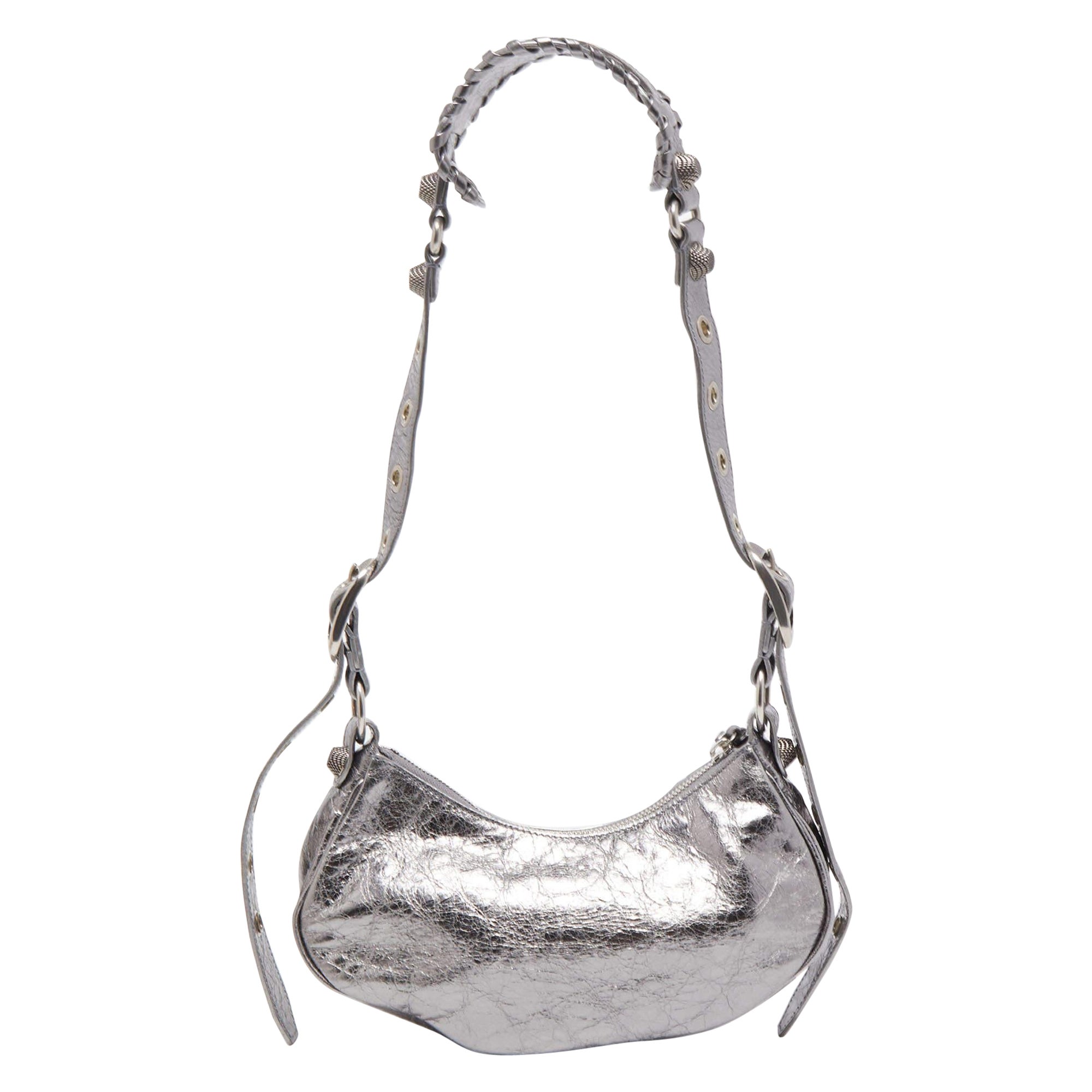 Balenciaga Silver Leather XS Le Cagole Shoulder Bag