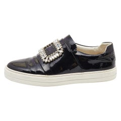 Roger Vivier Black Patent Leather Sneaky Viv Crystal Embellished Size 39