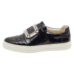 Used Roger Vivier Black Patent Leather Sneaky Viv Crystal Embellished   Size 39