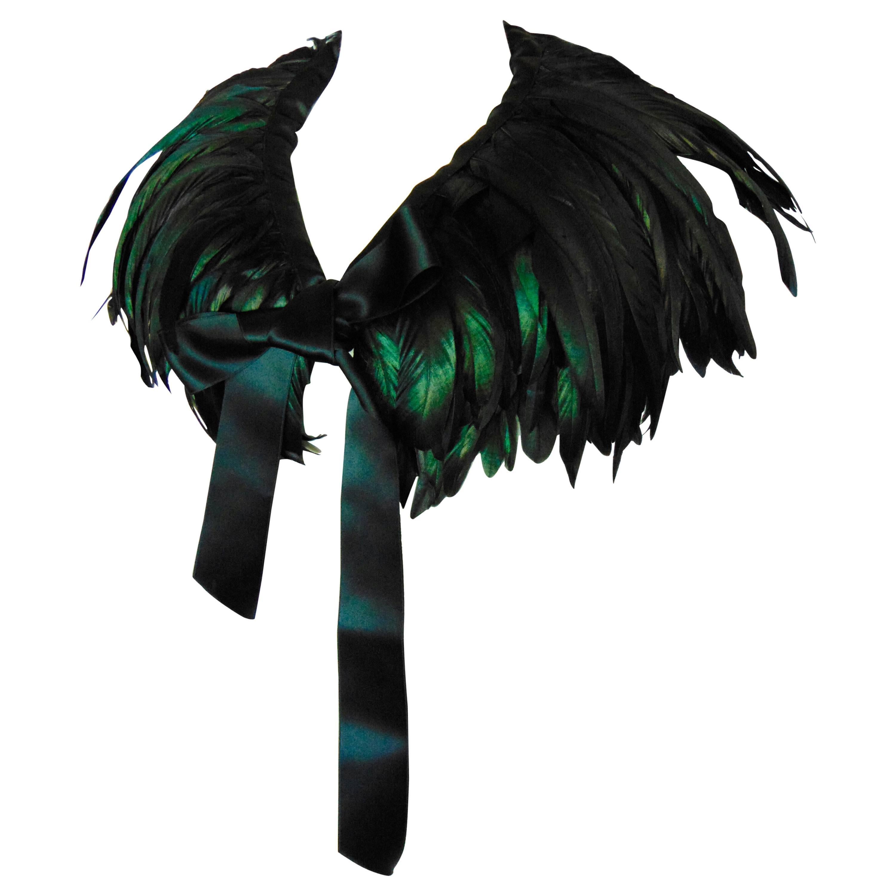 Yves Saint Laurent Iridescent Feather Oversized Collar Evening Cape, 1970s