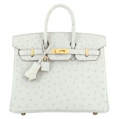 Hermes Birkin Handbag Grey Ostrich with Gold Hardware 25