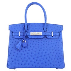 Hermes Birkin Handbag Bleuet Ostrich with Palladium Hardware 30