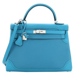 Hermes Kelly Ghillies Handbag Turquoise Togo and Swift with Palladium Hardware