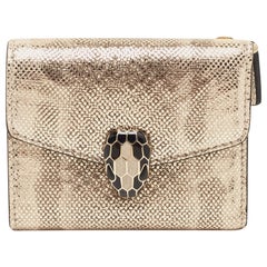 Bvlgari Gold Karung Leather Serpenti Forever Trifold Wallet