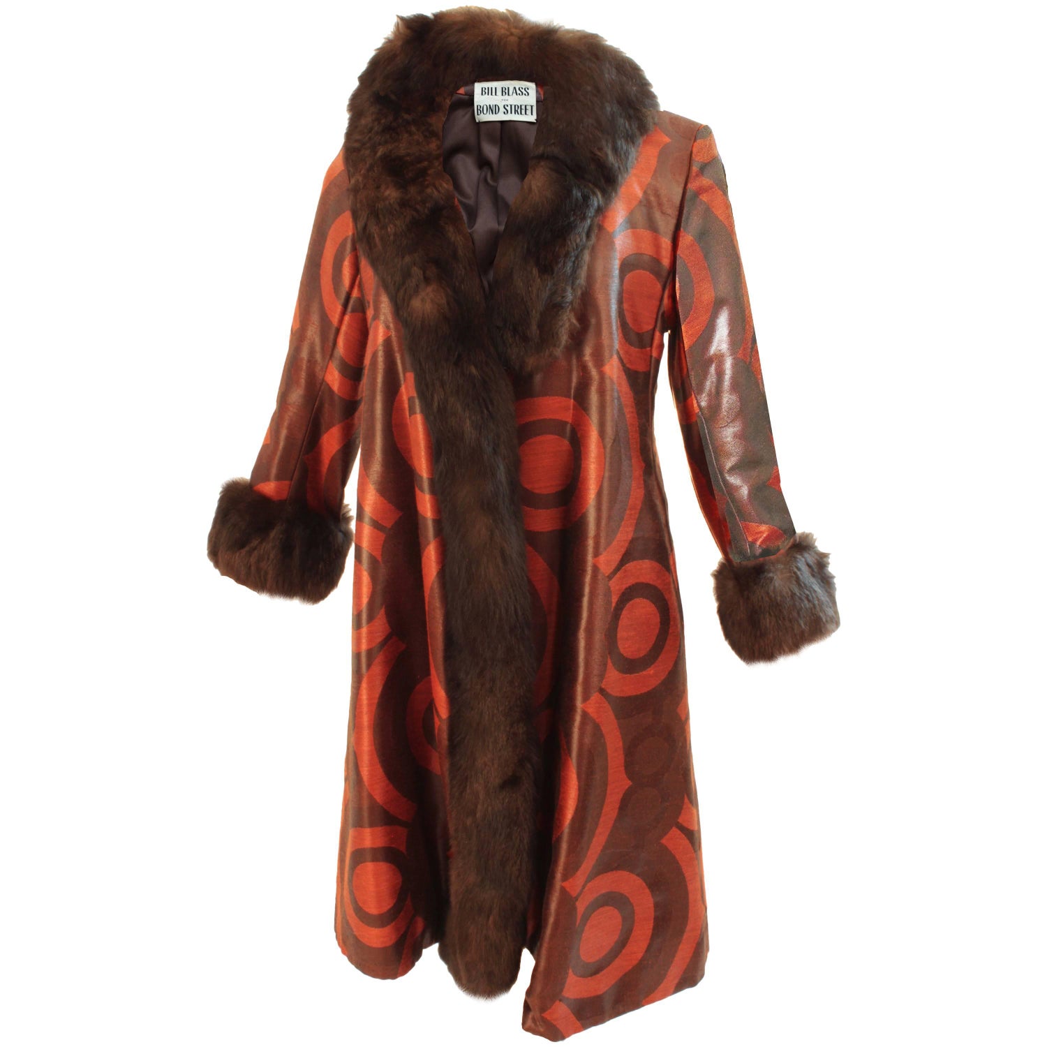 1960s Bill Blass Patchwork Style African Inspired Coat Dress At 60s Bill Blass For Bond Street Coat Mod Bullseye Motif Woven Silk Mink Trim Sz M