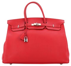 Hermes Birkin Handtasche Rouge Vif Fjord mit Palladium Hardware 40