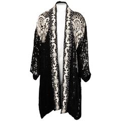 1980s Vintage Sequin Beaded Silk Duster Coat or Kimono Jacket with Oversized Fit