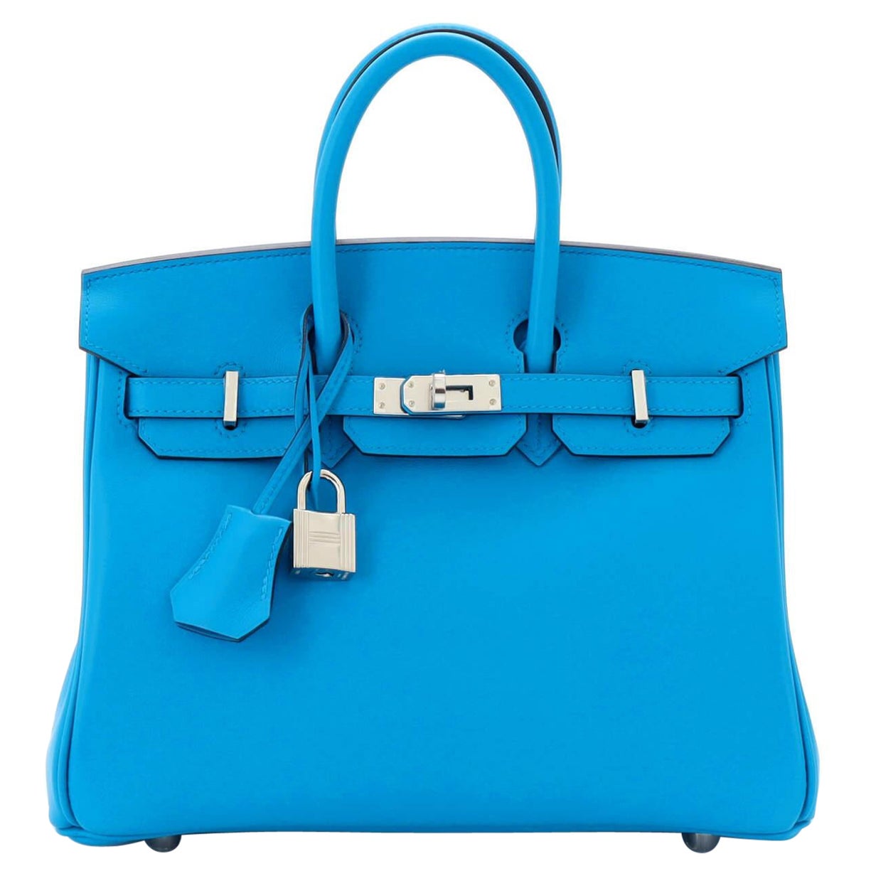 Hermes Birkin Handbag Bleu Frida Swift with Palladium Hardware 25 For Sale