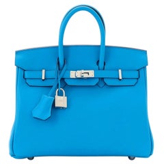 Hermes birkin 25 Togo leather blue royal / capuchins with SHW stamp U