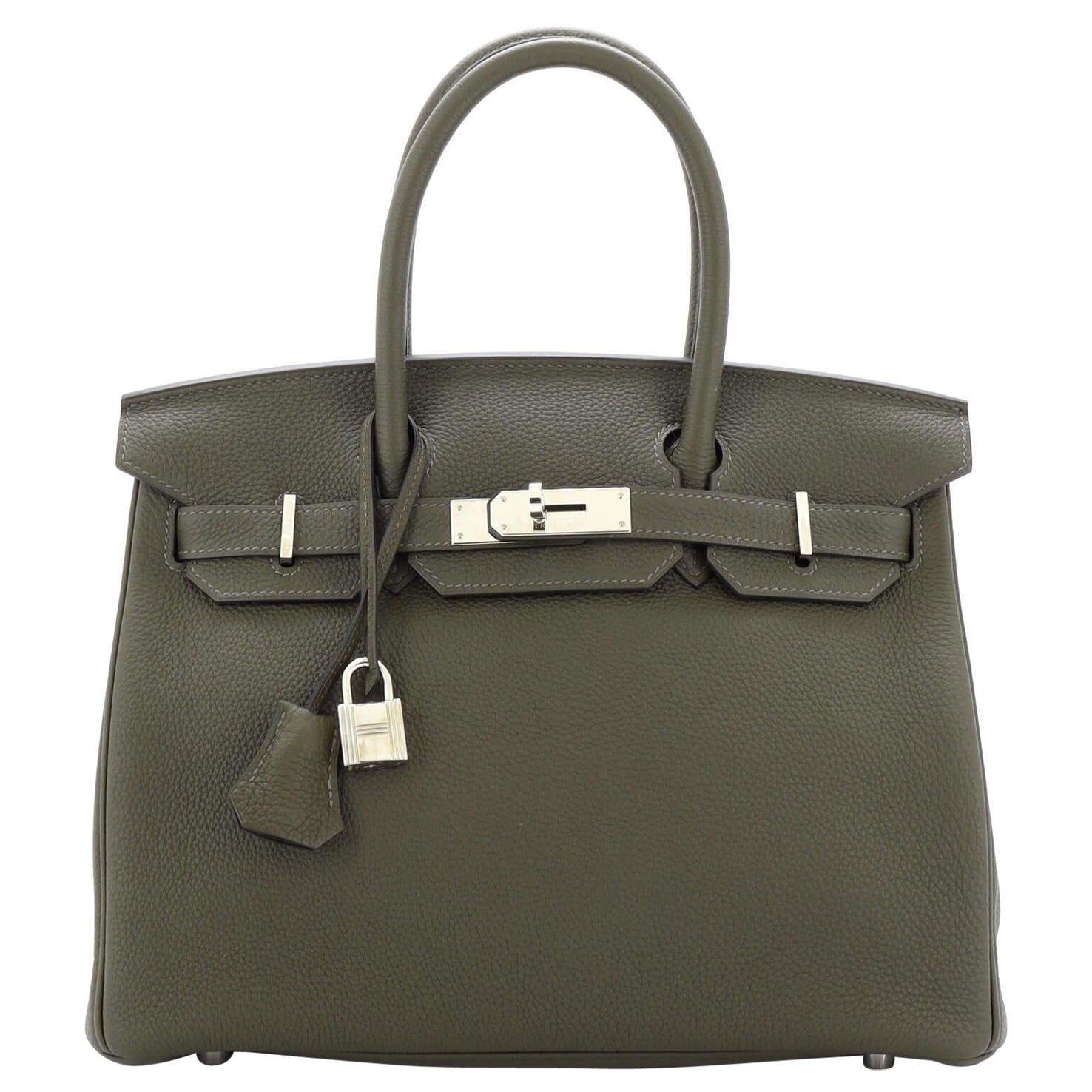 Hermes Birkin Handbag Vert Olive Togo with Palladium Hardware 30