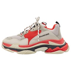Balenciaga Red/Grey Mesh and Nubuck Triple S Low Top Sneakers Size 45