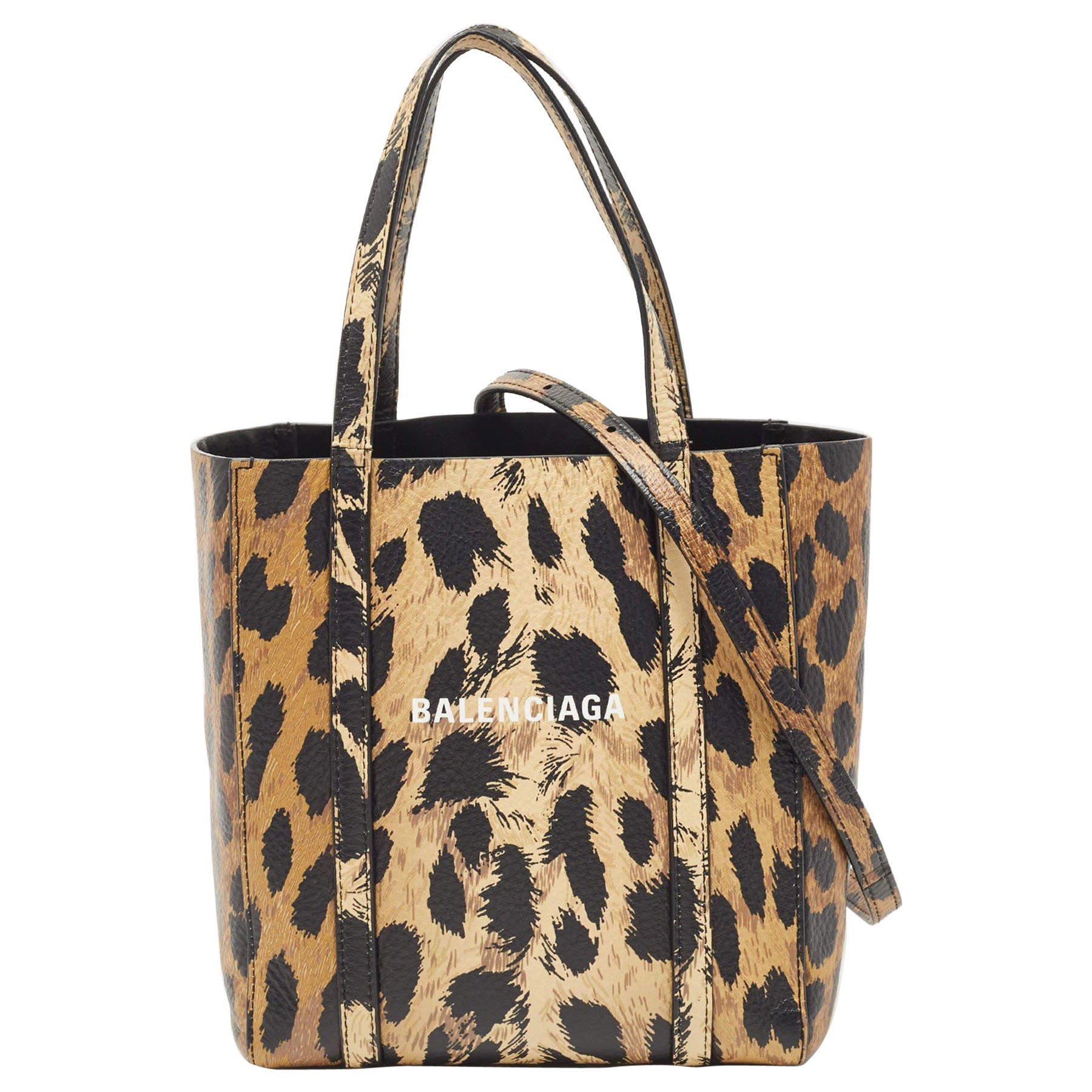 Balenciaga Brown/Black Leopard Print Leather XXS Everyday Tote