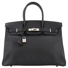 Hermes Birkin Handbag Noir Epsom with Palladium Hardware 35