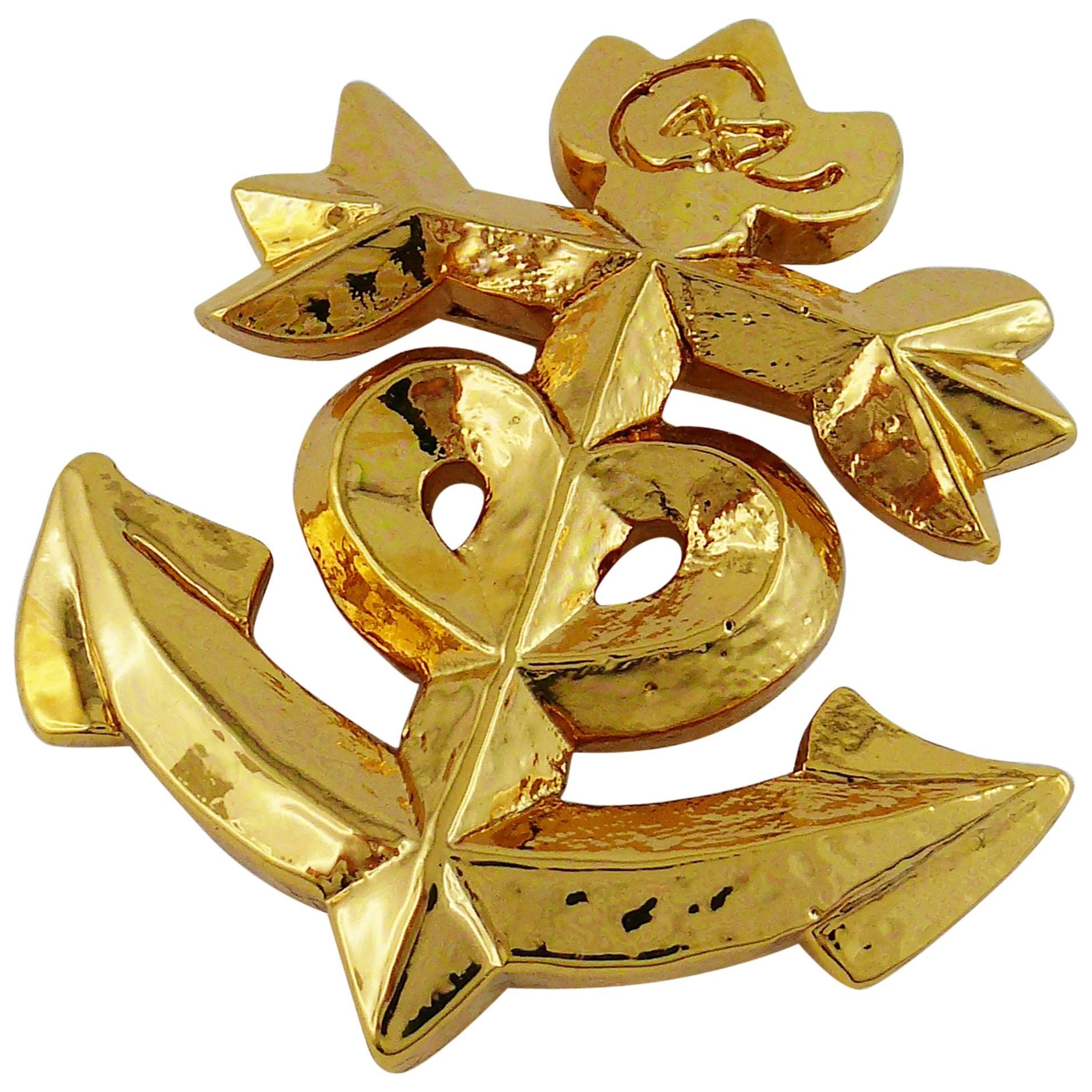 Christian Lacroix Vintage Camarguaise Gold Toned Cross Brooch