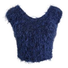 Vintage Christian Dior Blue Feather Cropped Top 