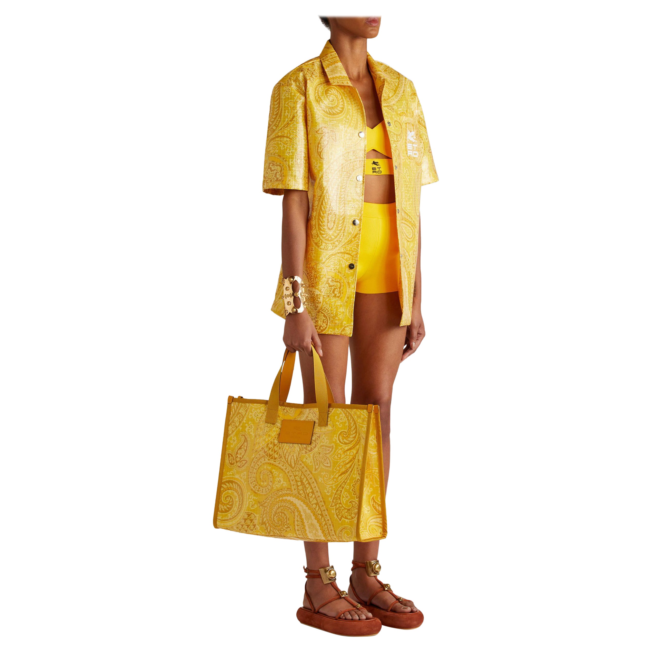 Etro Yellow Liquid Paisley Medium Tote Bag NWT For Sale