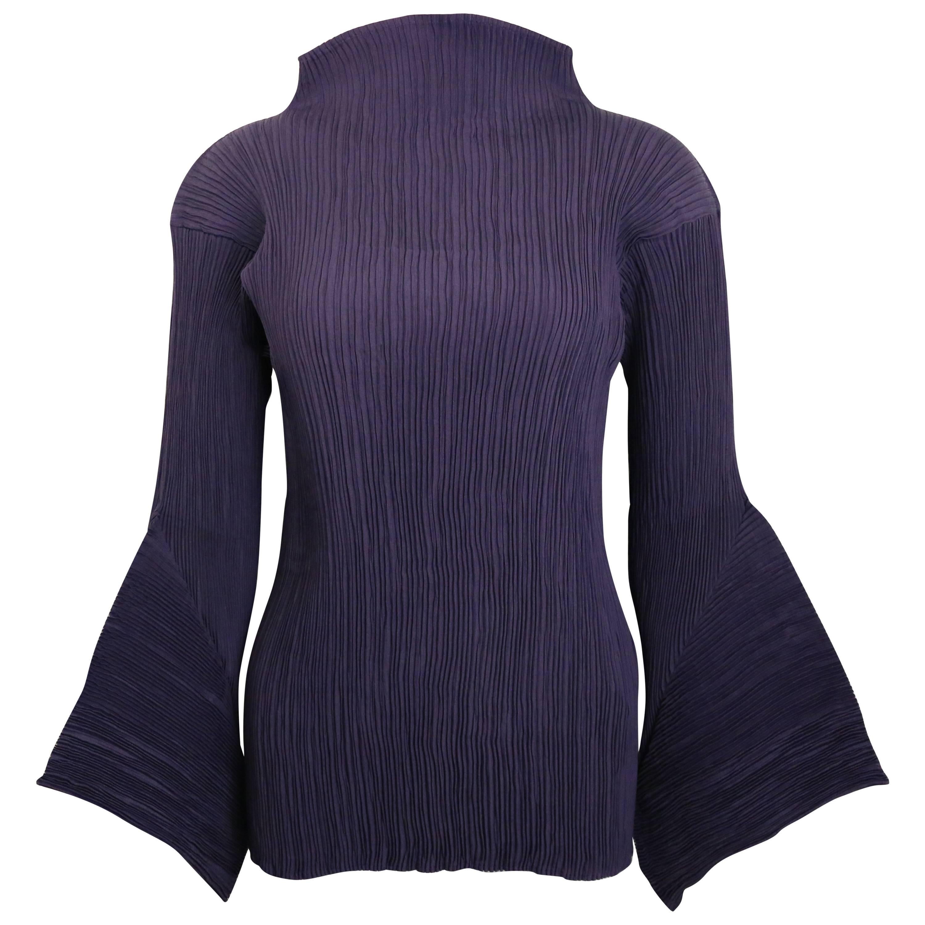 Issey Miyake Purple Pleated with 3D sleeves Top  For Sale