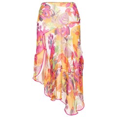 S/S 2005 Christian Dior by John Galliano Floral Print Asymmetrical Silk Skirt