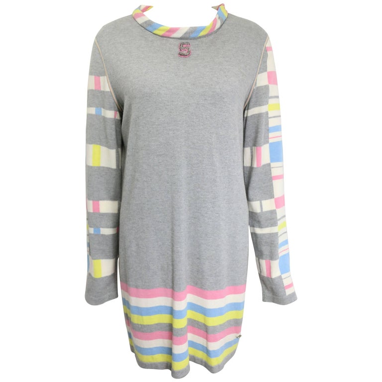Chanel Cotton Colour Blocking Grey Dress