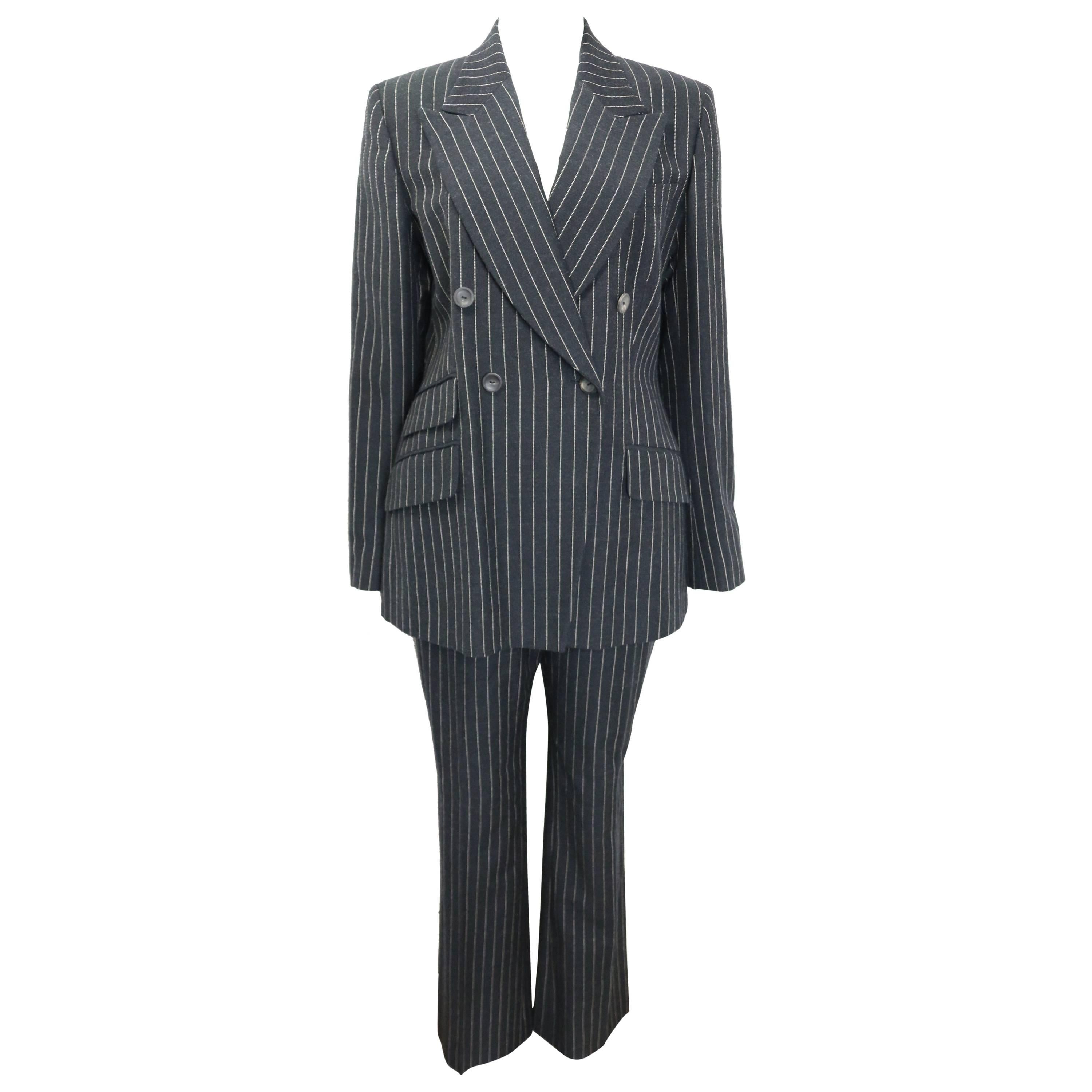 Gucci by Tom Ford Black and White Pinstripe Wool Double Breasted Pants Suit 