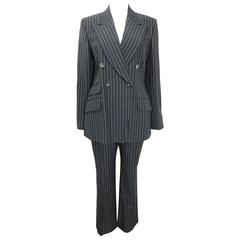 Gucci by Tom Ford Black and White Pinstripe Wool Double Breasted Pants Suit 12