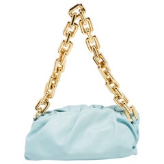 Used Bottega Veneta Sky Blue Leather Chain Pouch Shoulder Bag