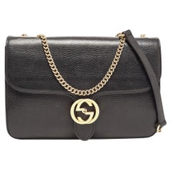 Gucci Black Leather Medium Interlocking G Shoulder Bag