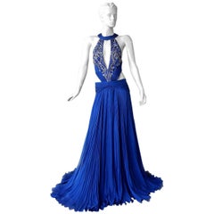 Roberto Cavalli Sapphire Blue Red Carpet Goddess Gown  New!