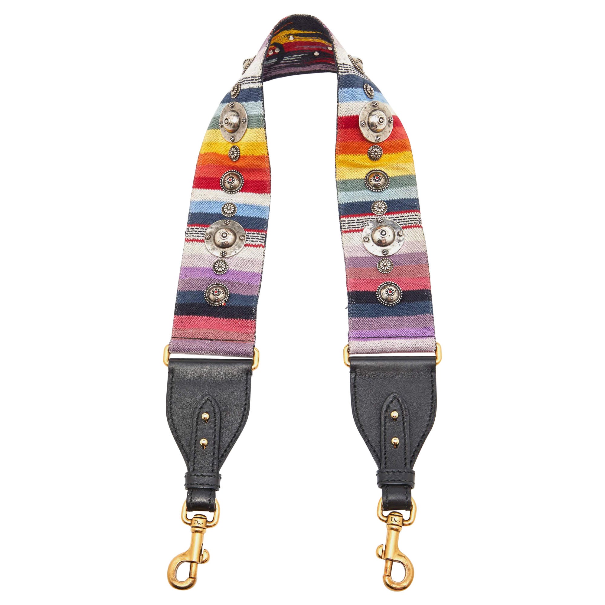 Dior Multicolor Studded Canvas and Leather Bohemian Inspired Shoulder Strap For Sale