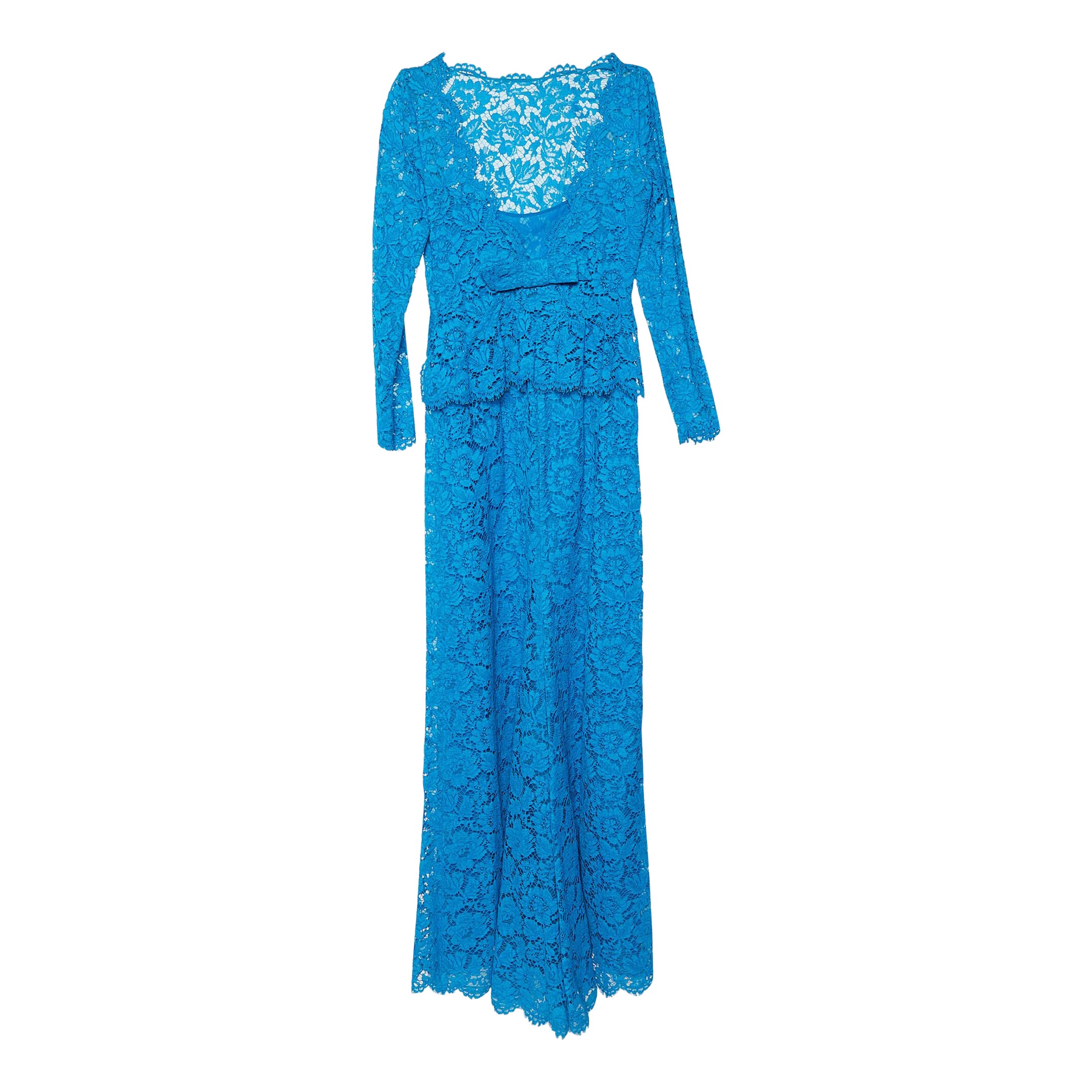 Valentino Blue Lace Bow Back Detail Gown S