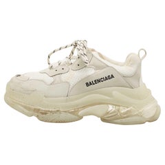 Balenciaga White/Grey Leather, Mesh Triple S Clear Sneakers Size 40
